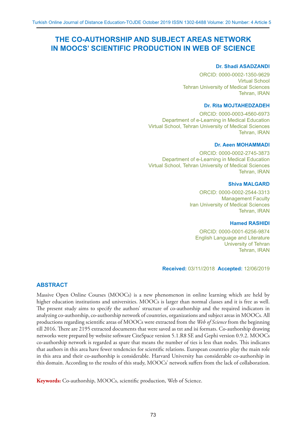 The Co-Authorship and Subject Areas Network in Moocs' Scientific Production in Web of Science