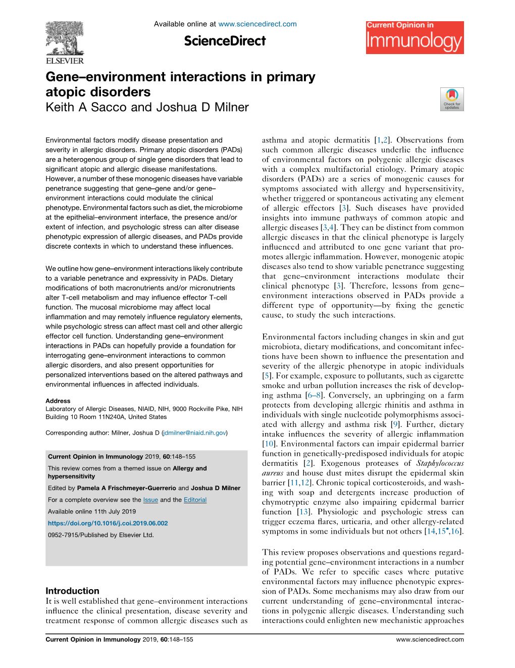 Gene–Environment Interactions in Primary Atopic Disorders