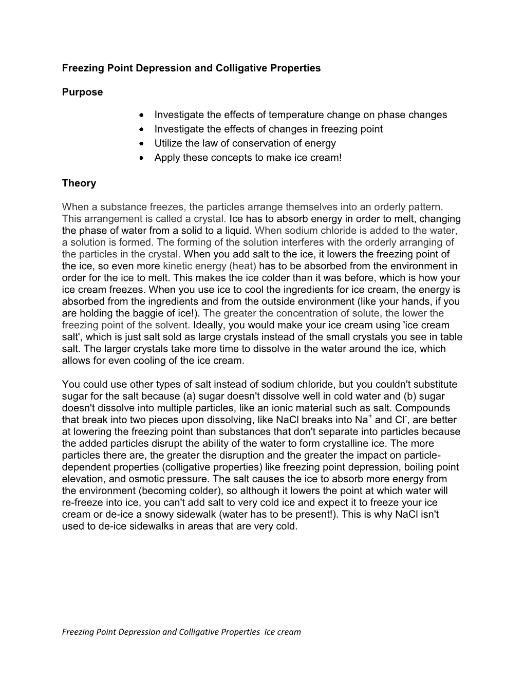 Freezing Point Depression and Colligative Properties