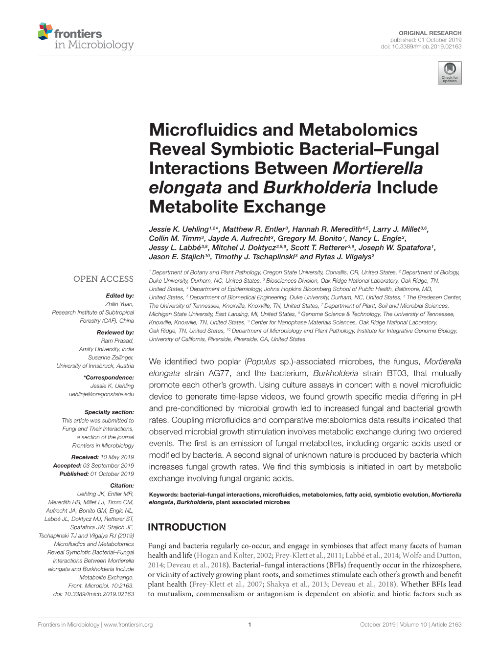 Microfluidics and Metabolomics Reveal Symbiotic Bacterial–Fungal