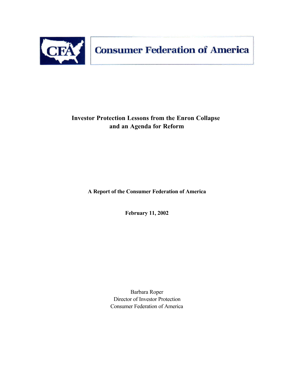 Investor Protection Lessons from the Enron Collapse and an Agenda for Reform