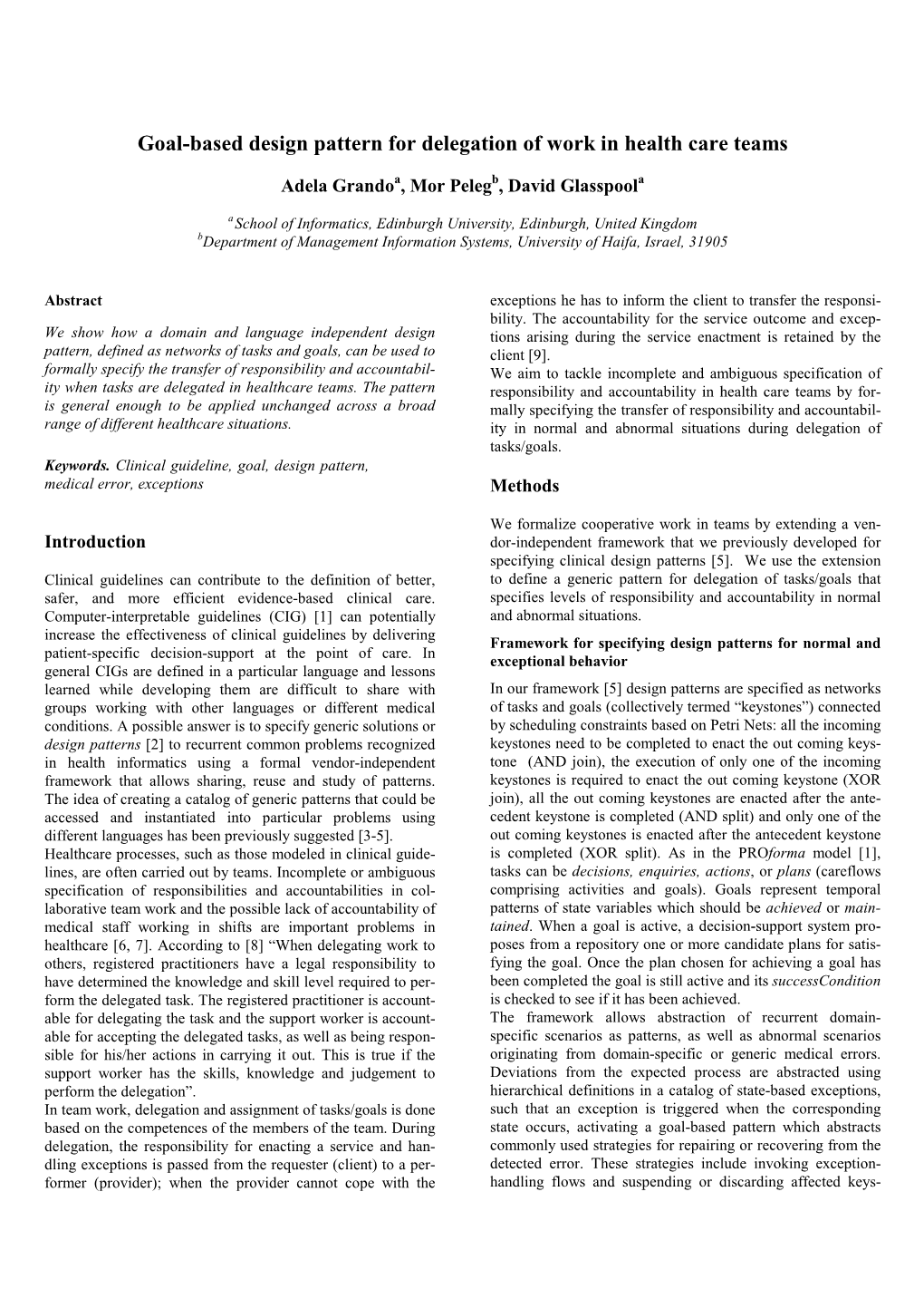 Goal-Based Design Pattern for Delegation of Work in Health Care Teams