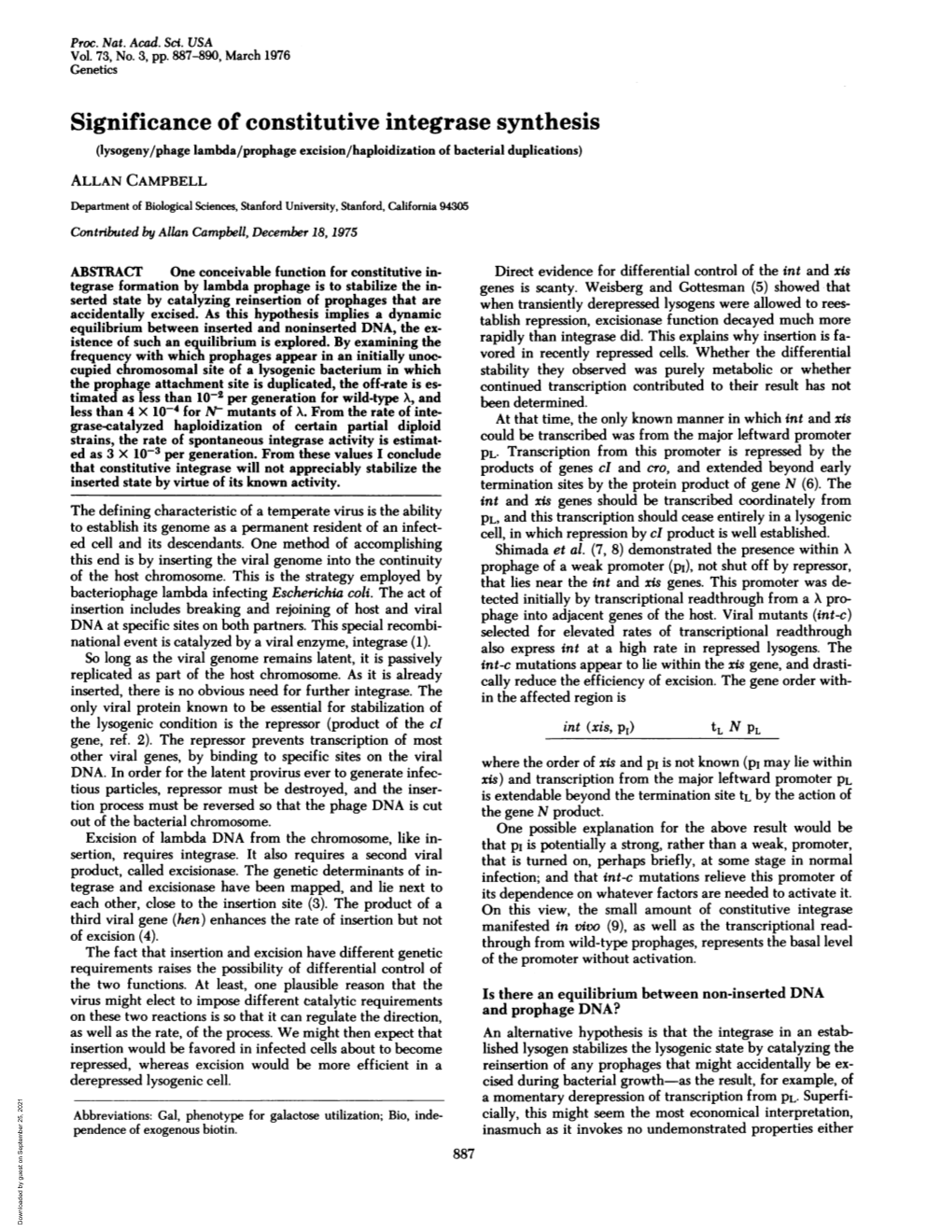 Significance of Constitutive Integrase Synthesis