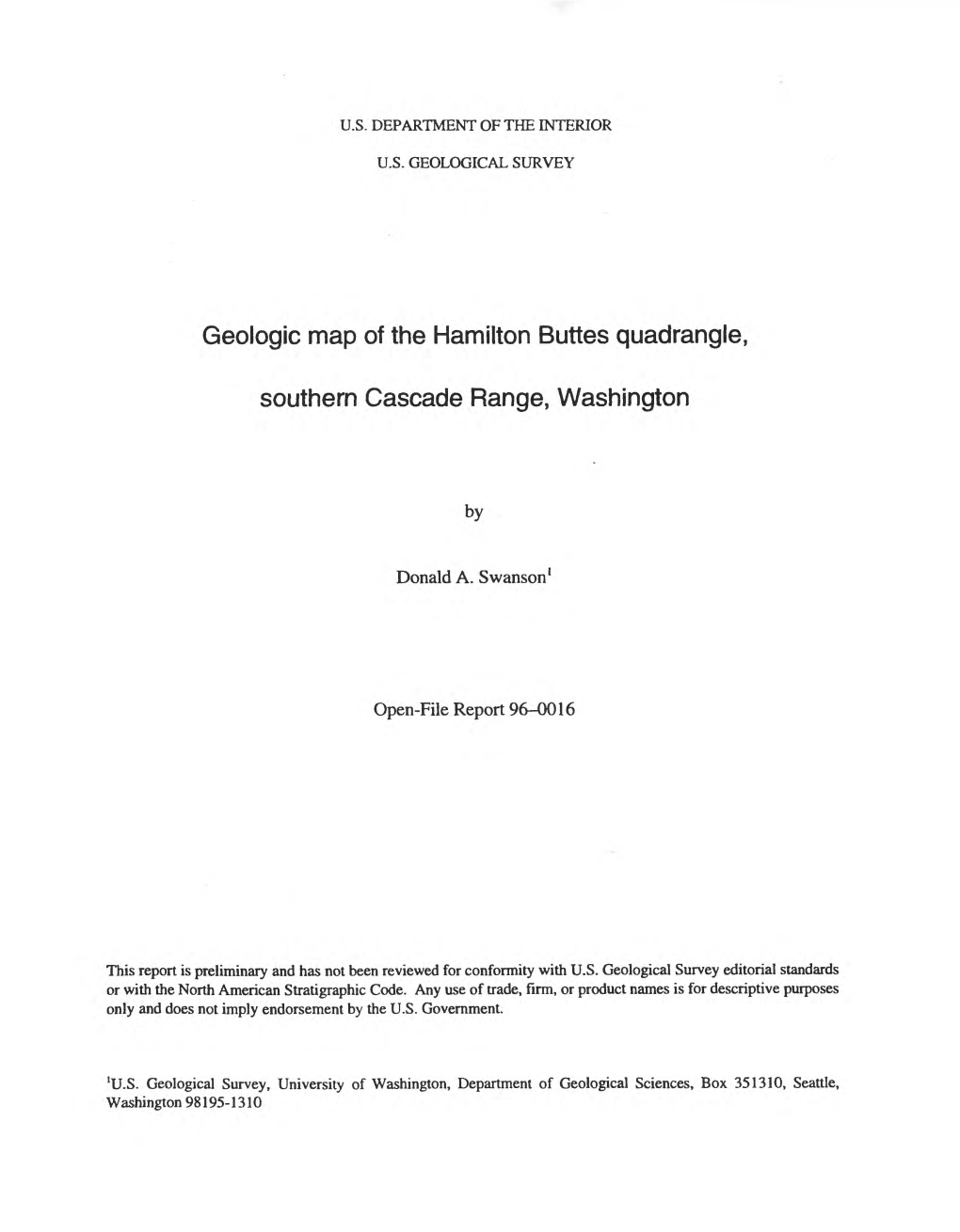 Geologic Map of the Hamilton Buttes Quadrangle, Southern Cascade