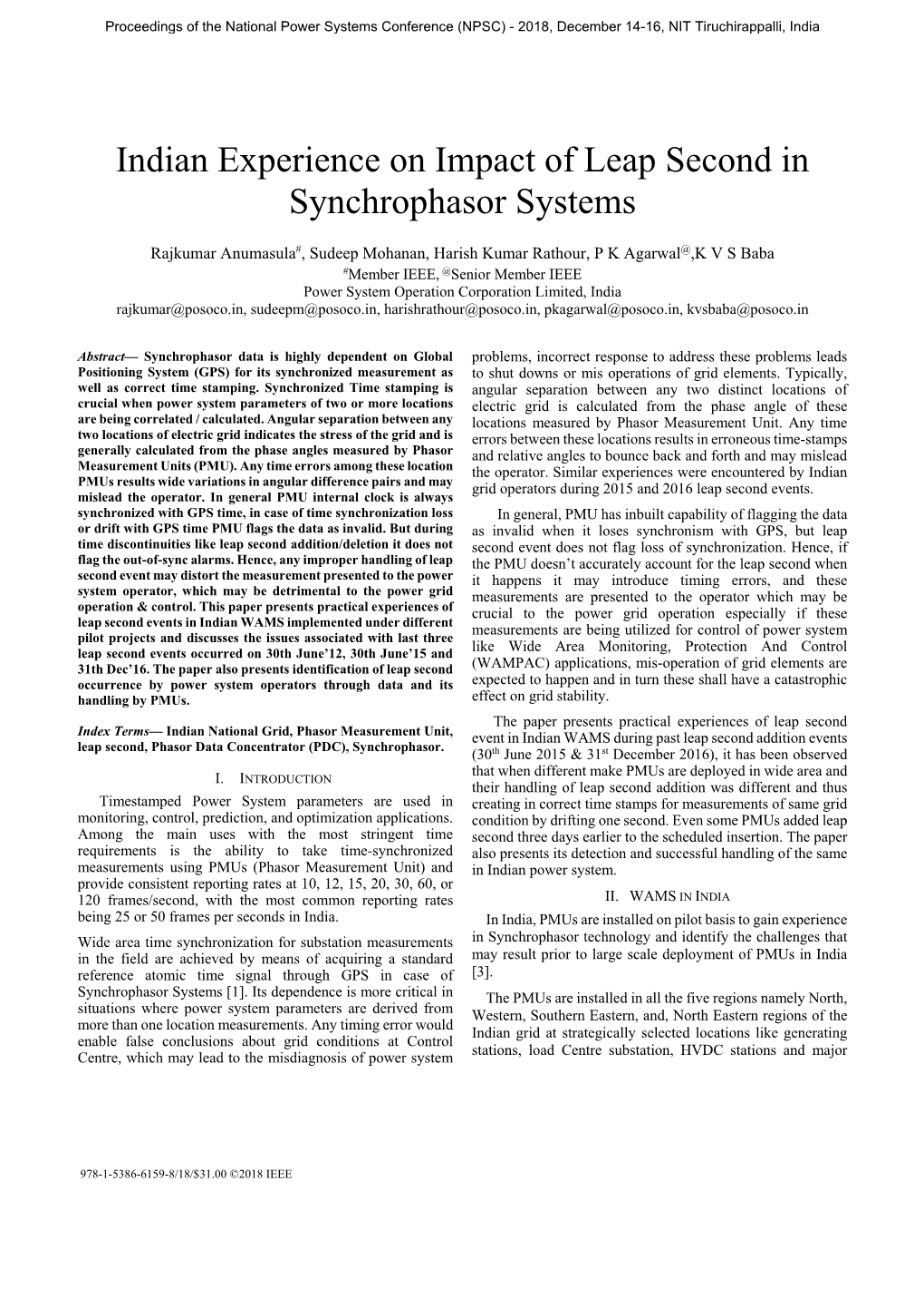 Indian Experience on Impact of Leap Second in Synchrophasor Systems