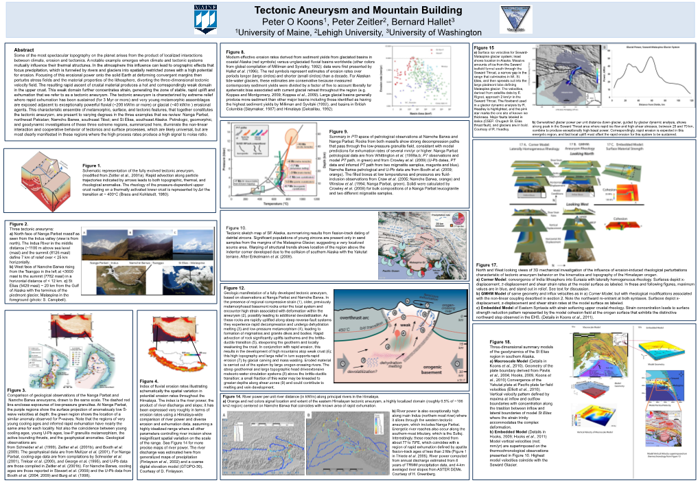 Tectonic Aneurysm and Mountain Building Peter O Koons1, Peter Zeitler2, Bernard Hallet3 1University of Maine, 2Lehigh University, 3University of Washington