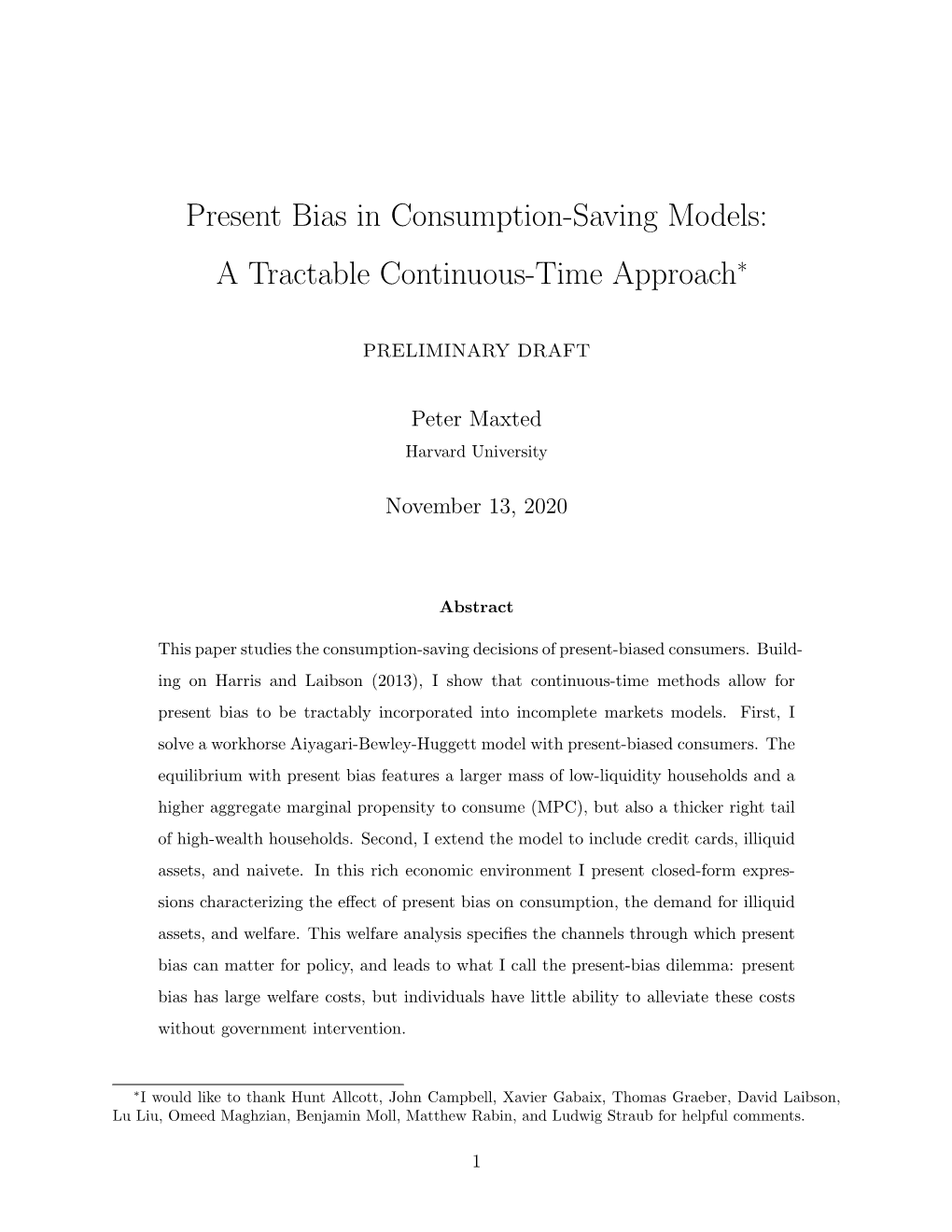 Present Bias in Consumption-Saving Models: a Tractable Continuous-Time Approach∗