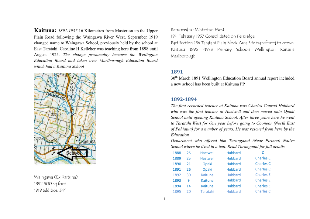 Kaituna: 1891-1937 16 Kilometres from Masterton up the Upper Plain