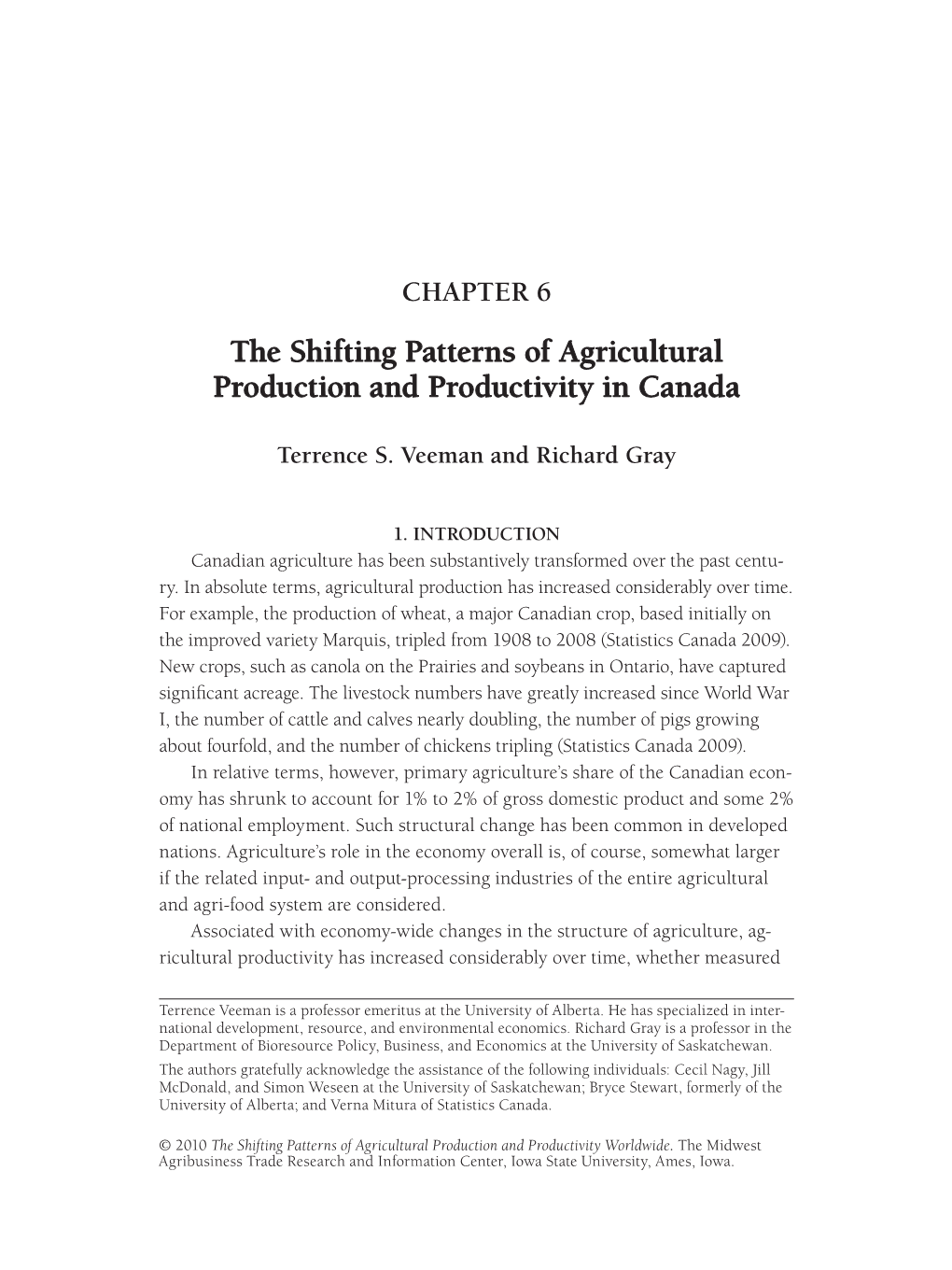 Chapter 6. the Shifting Patterns of Agricultural Production And