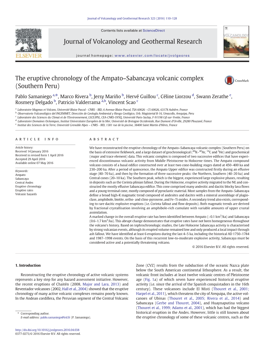 The Eruptive Chronology of the Ampato-Sabancaya Volcanic