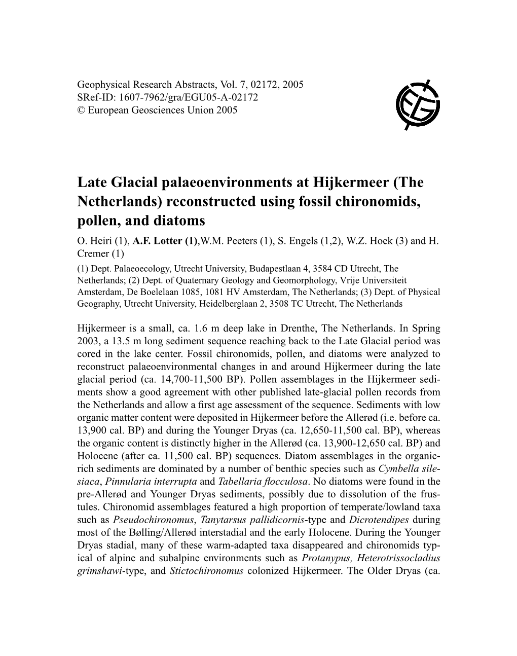 Reconstructed Using Fossil Chironomids, Pollen, and Diatoms O