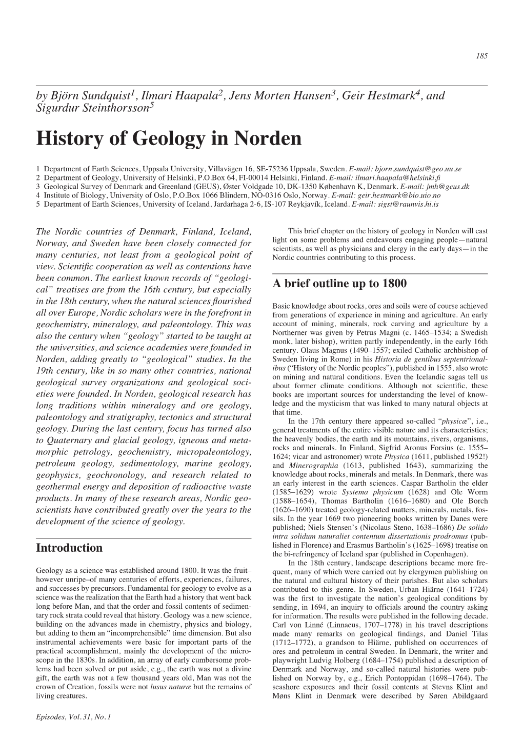 History of Geology in Norden