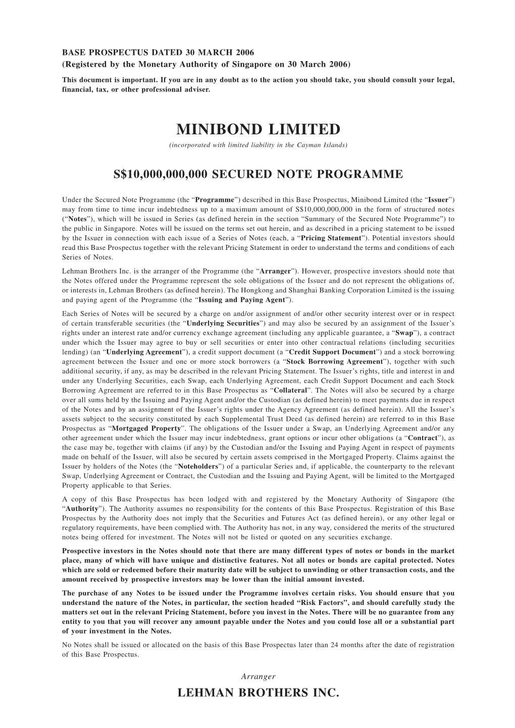 Minibond Limited Base Prospectus