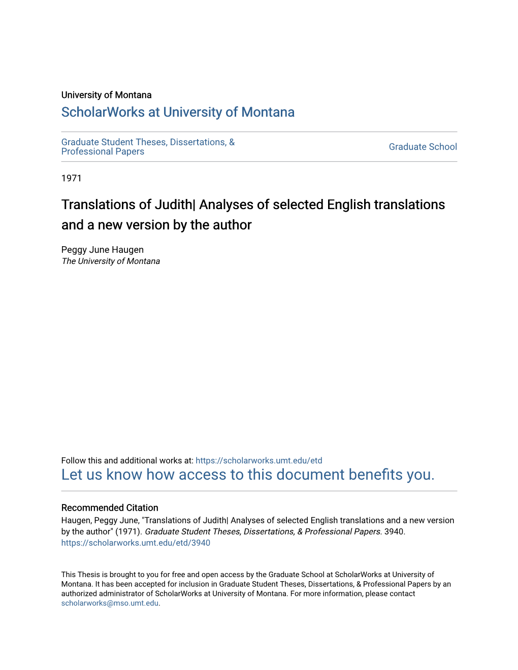 Translations of Judith| Analyses of Selected English Translations and a New Version by the Author