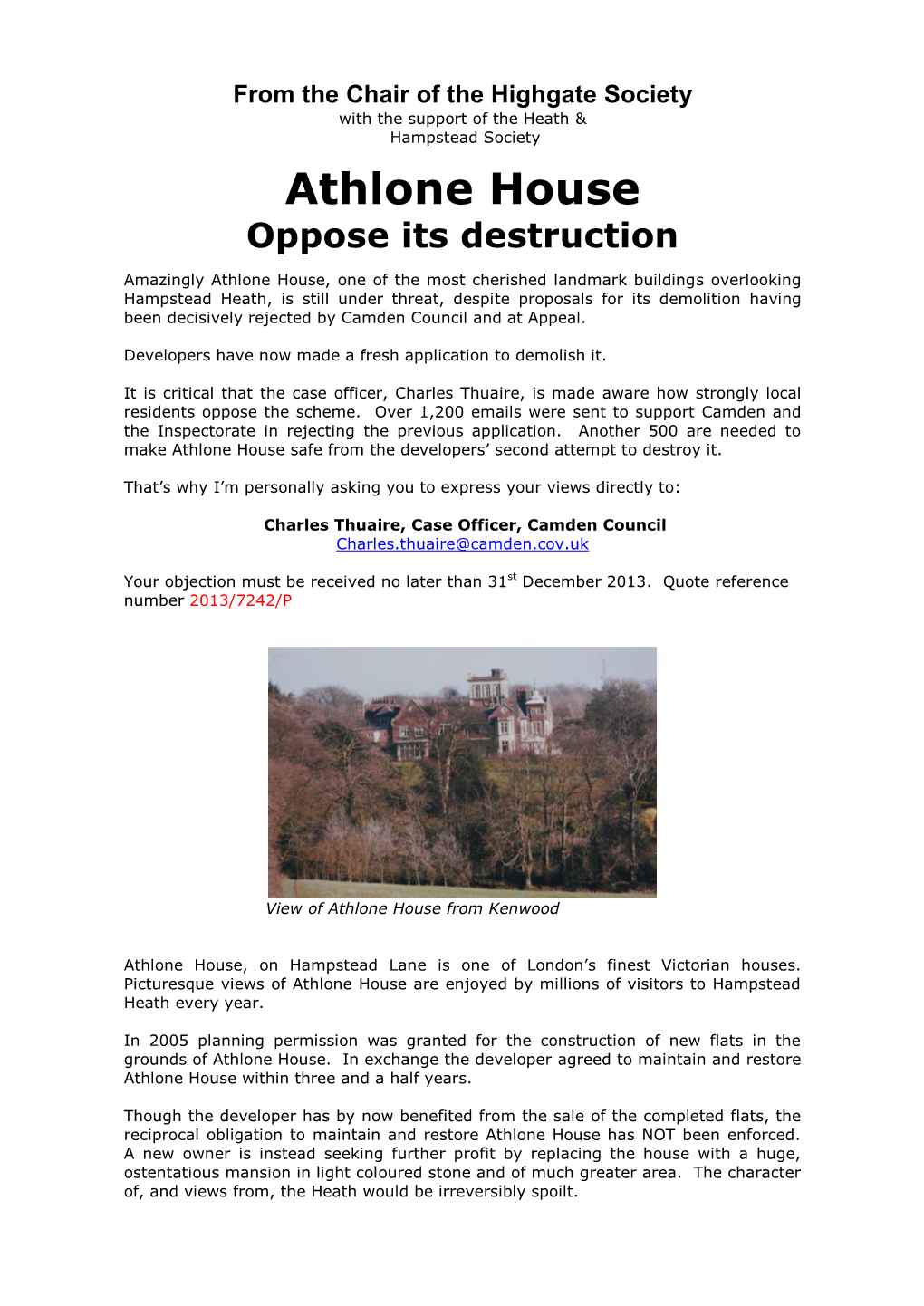Athlone House Oppose Its Destruction
