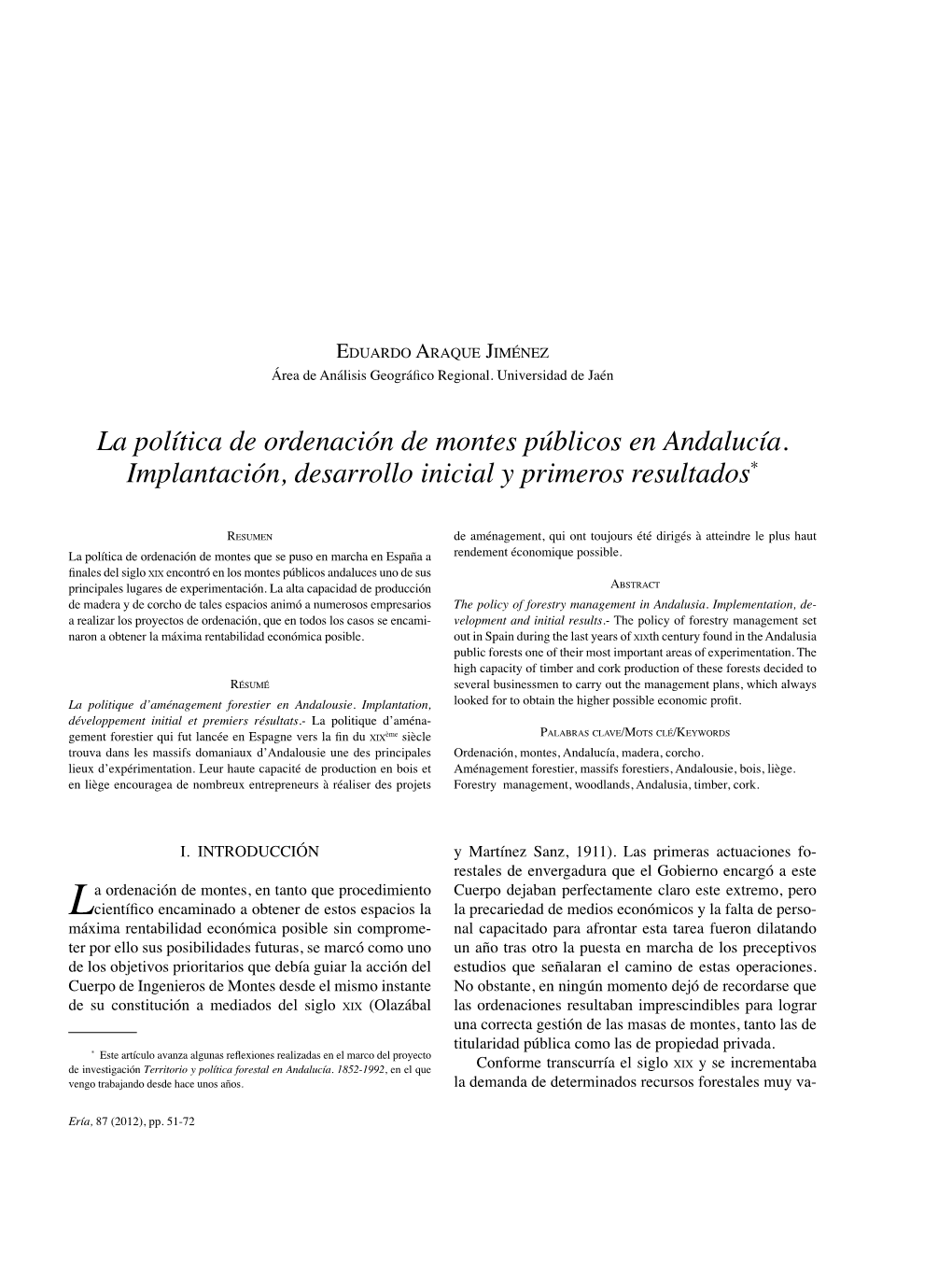 La Política De Ordenación De Montes Públicos En Andalucía