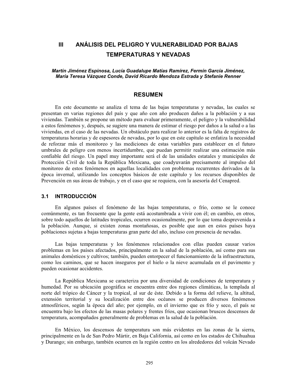 Iii Análisis Del Peligro Y Vulnerabilidad Por Bajas Temperaturas Y Nevadas