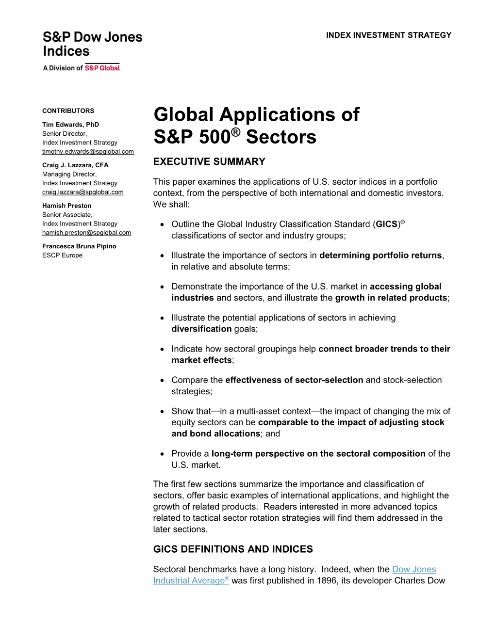 Global Application of S&P 500 Sectors