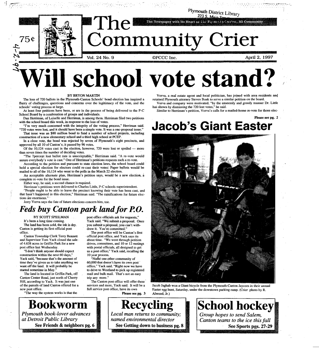 C Ommunity C Rier Jacob's Giant Easter Bookworm School Hockey