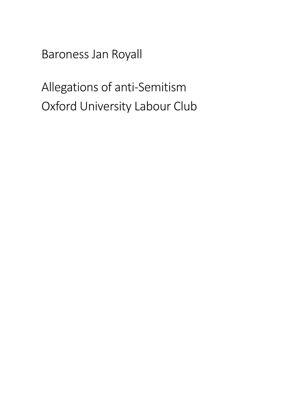 Baroness Jan Royall Allegations of Anti-Semitism Oxford University Labour Club