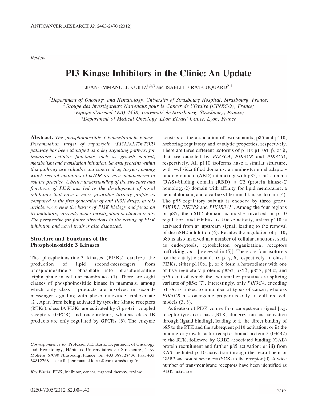 PI3 Kinase Inhibitors in the Clinic: an Update