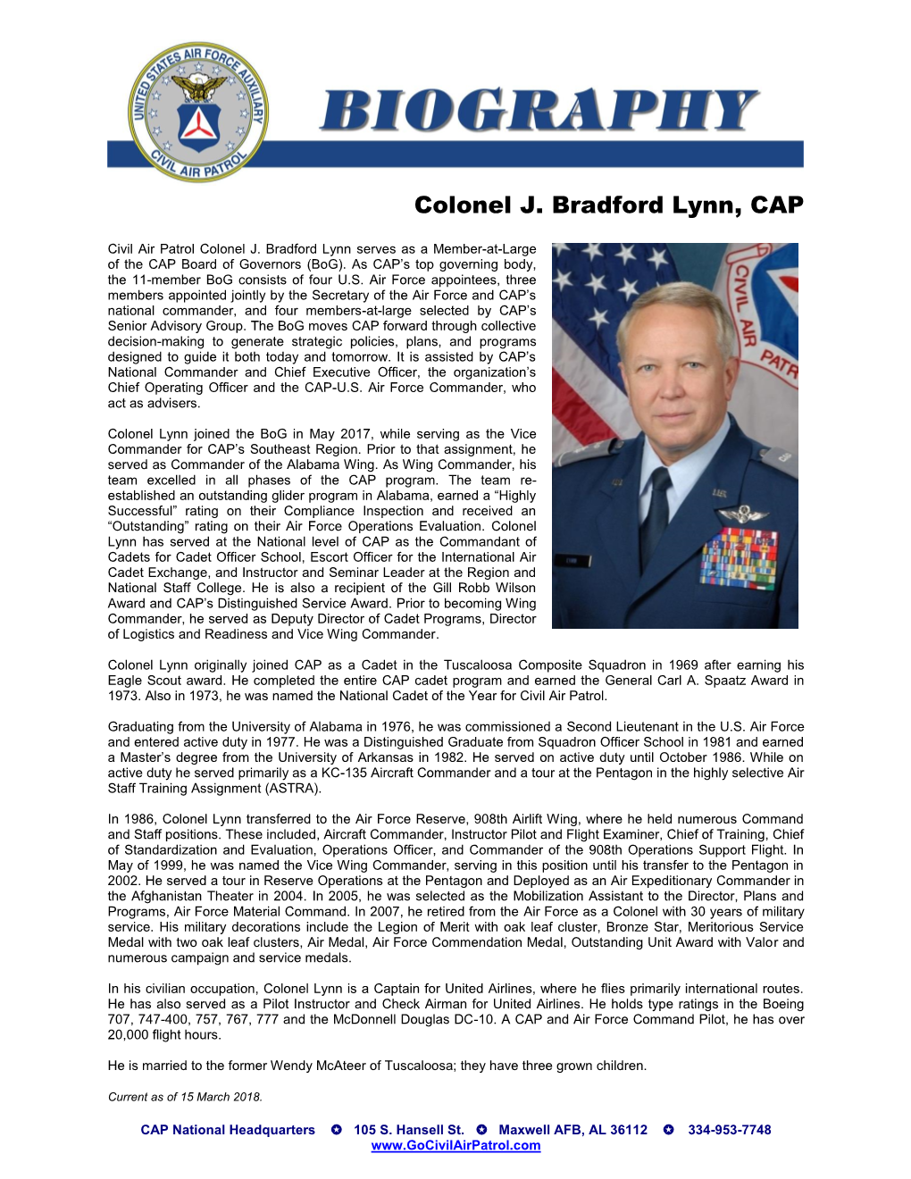 Colonel J. Bradford Lynn, CAP