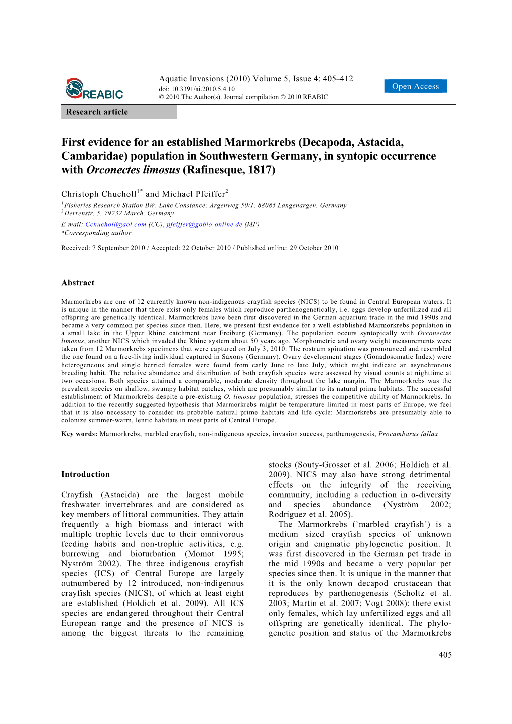 First Evidence for an Established Marmorkrebs