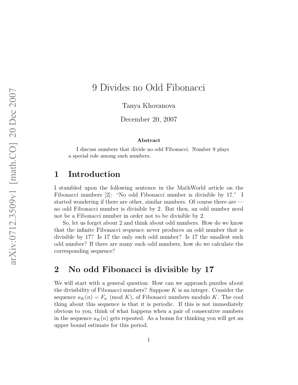 9 Divides No Odd Fibonacci