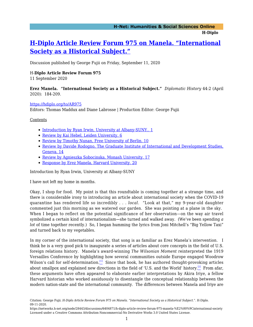 H-Diplo Article Review Forum 975 on Manela. “International Society As a Historical Subject.”