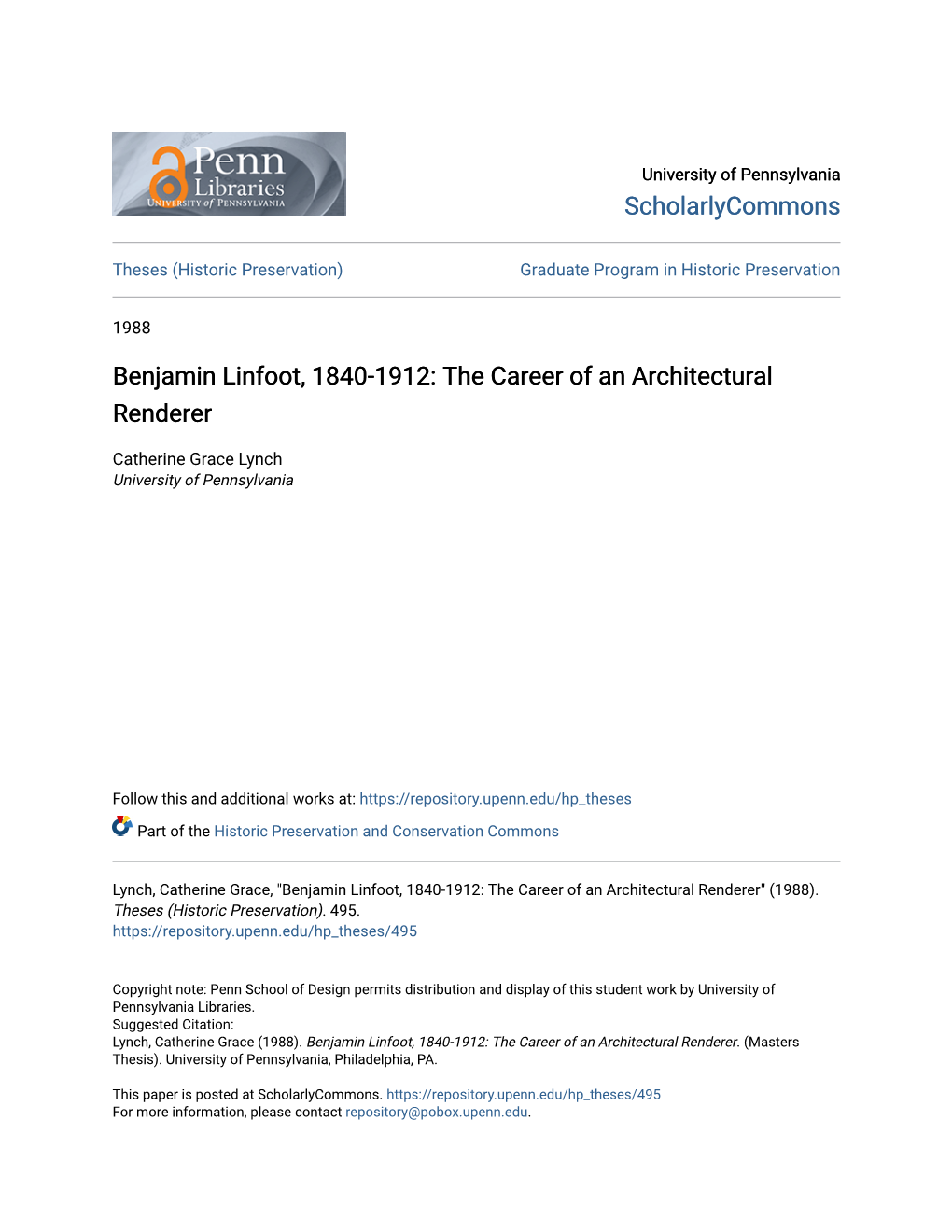 Benjamin Linfoot, 1840-1912: the Career of an Architectural Renderer