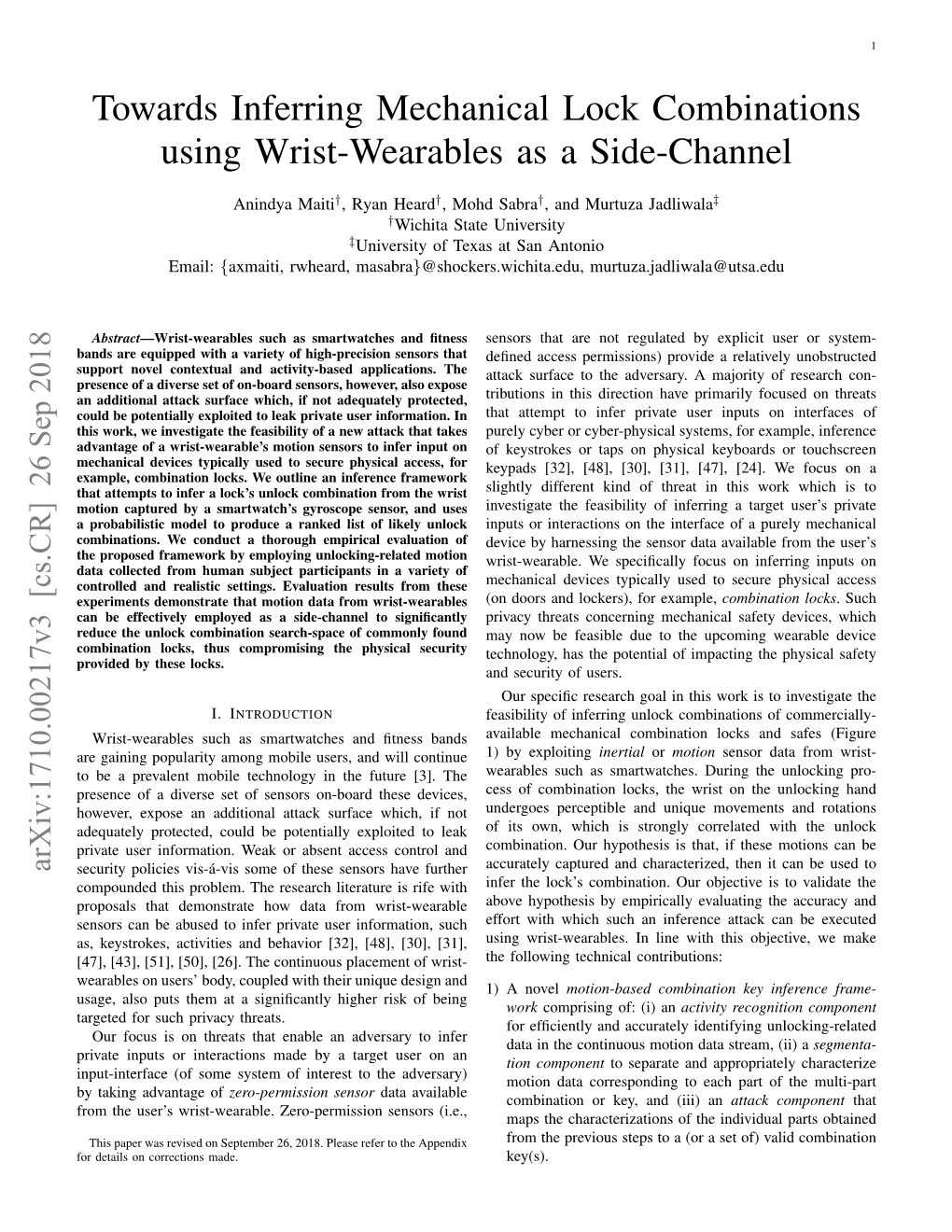 Towards Inferring Mechanical Lock Combinations Using Wrist-Wearables As a Side-Channel