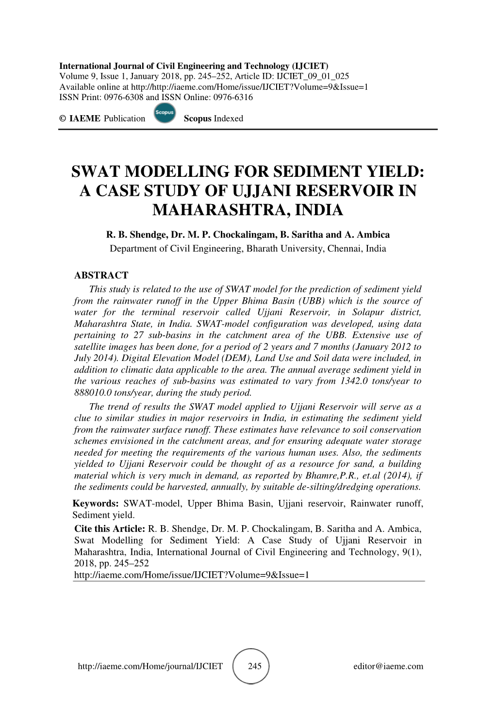 A Case Study of Ujjani Reservoir in Maharashtra, India