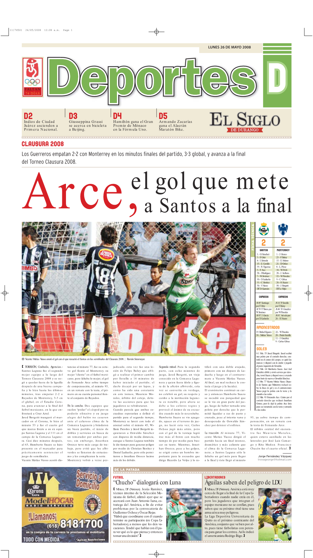 Arce,A Santos a La Final