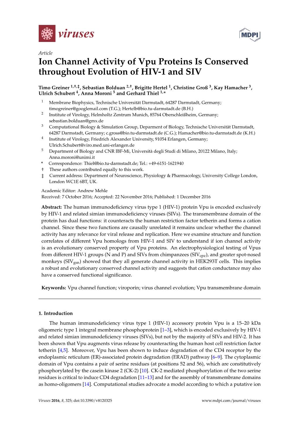 Ion Channel Activity of Vpu Proteins Is Conserved Throughout Evolution of HIV-1 and SIV