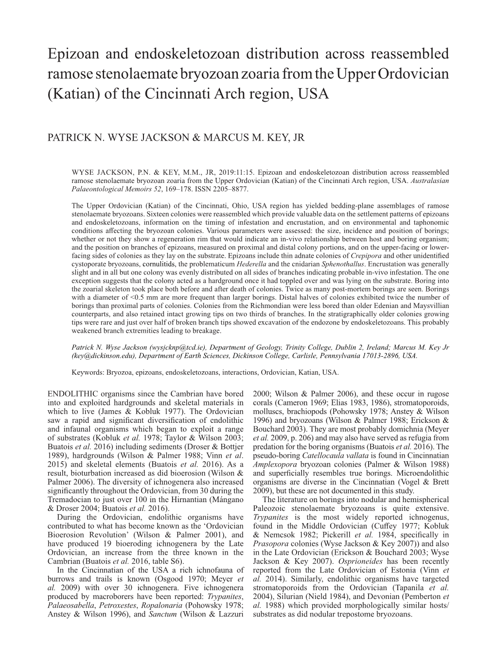 Epizoan and Endoskeletozoan Distribution Across Reassembled Ramose Stenolaemate Bryozoan Zoaria from the Upper Ordovician (Katian) of the Cincinnati Arch Region, USA