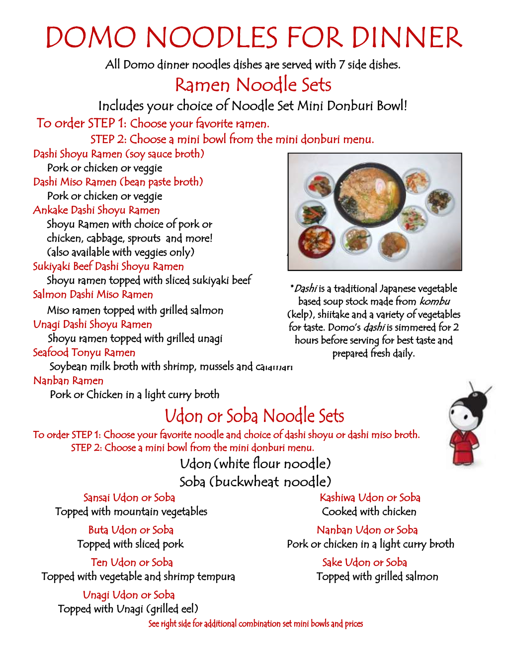 Dinner Noodle Menu