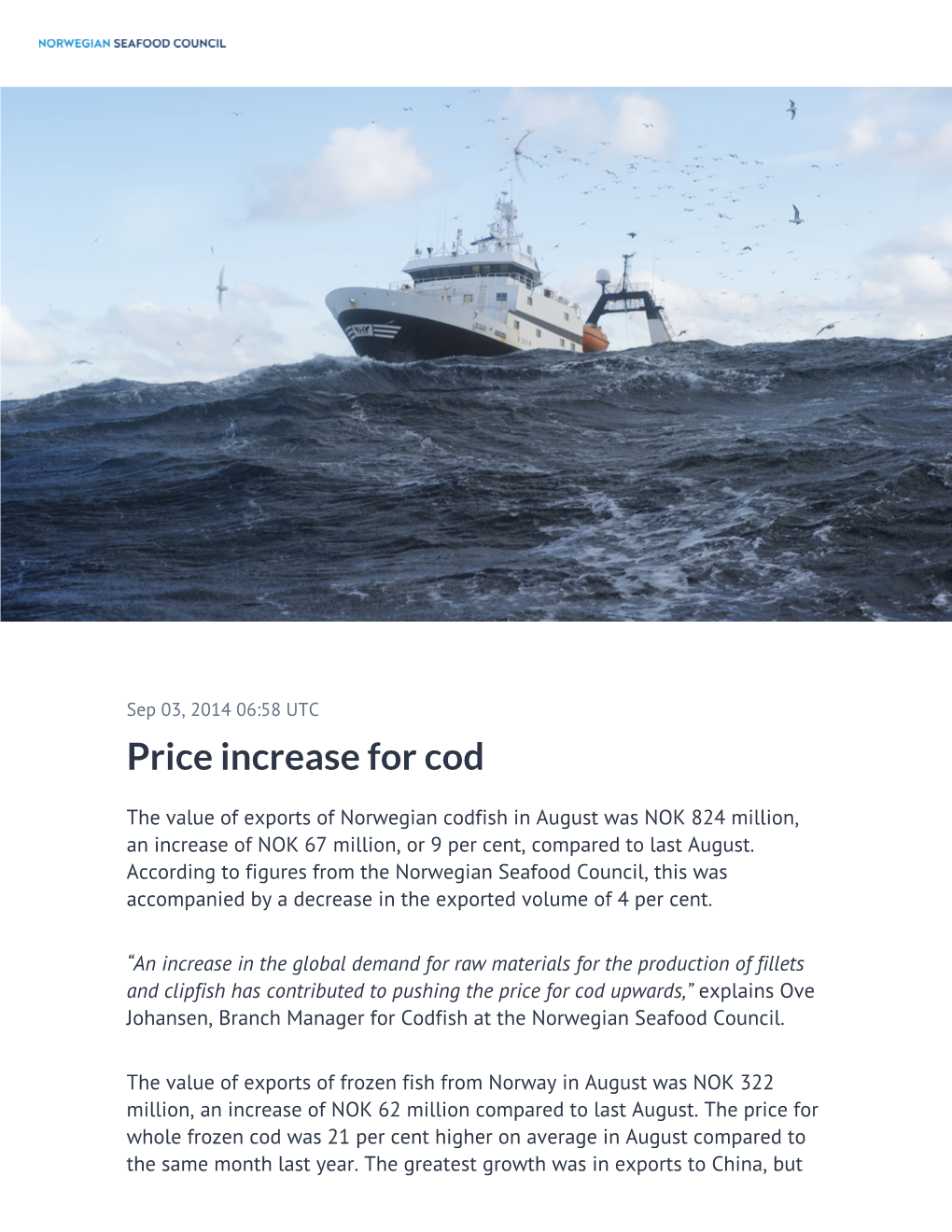 Price Increase for Cod