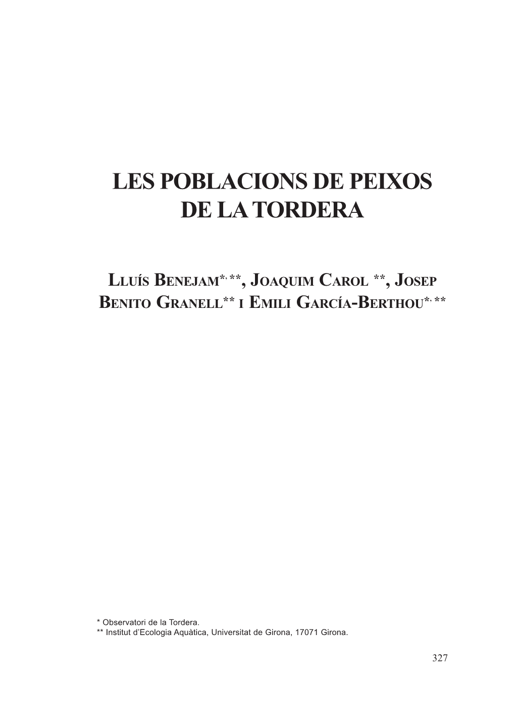 Les Poblacions De Peixos De La Tordera