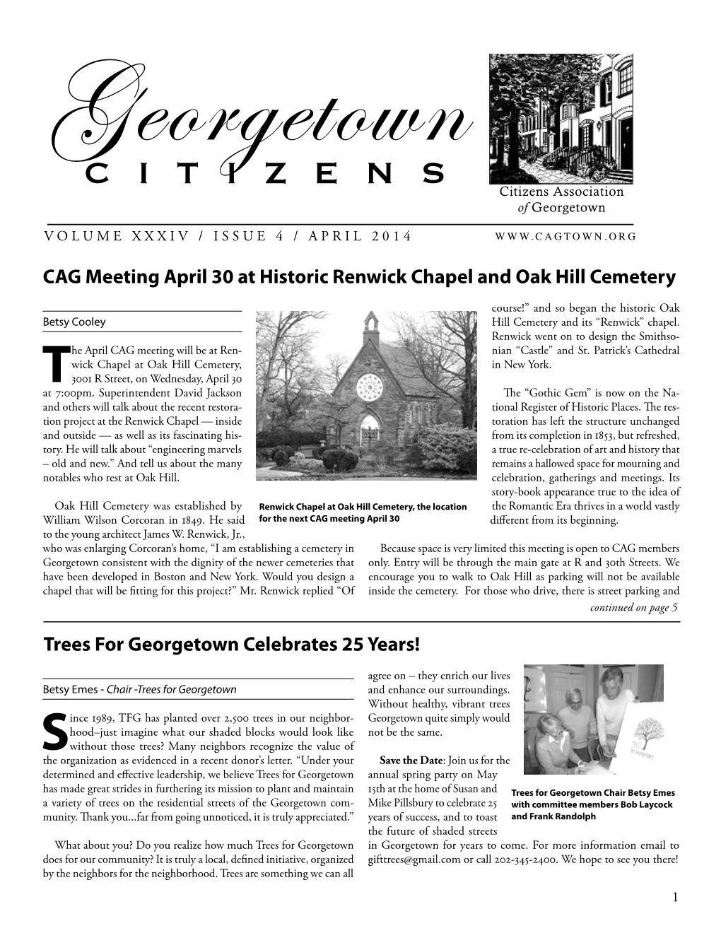 CAG Meeting April 30 at Historic Renwick Chapel and Oak Hill Cemetery