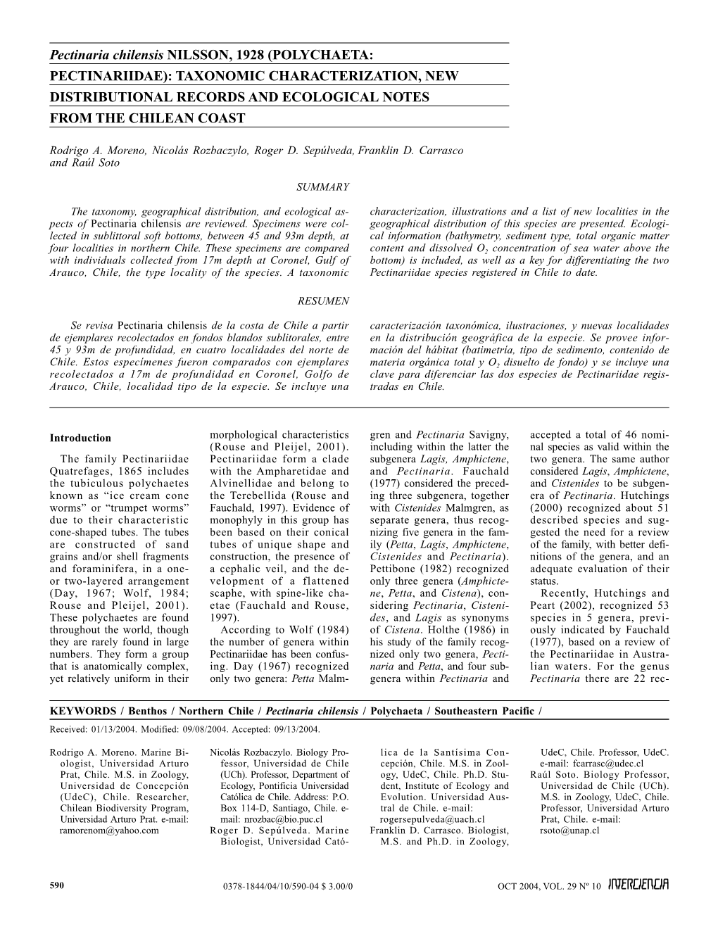 Polychaeta: Pectinariidae): Taxonomic Characterization, New Distributional Records and Ecological Notes from the Chilean Coast