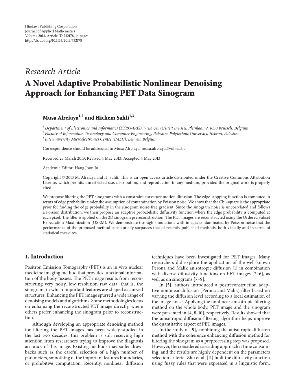 A Novel Adaptive Probabilistic Nonlinear Denoising Approach for Enhancing PET Data Sinogram