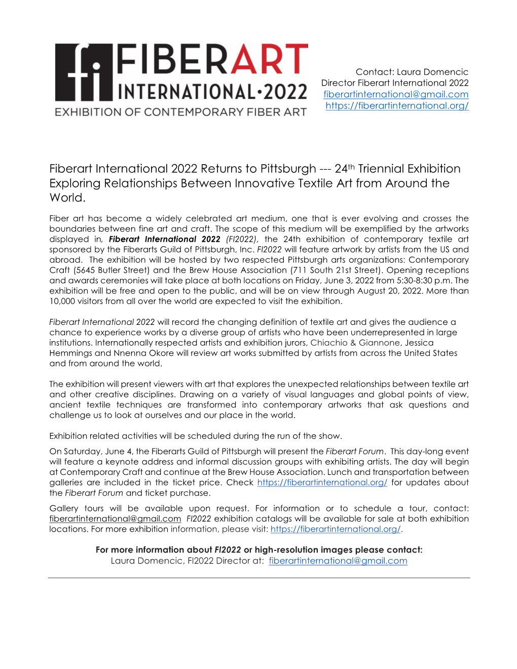 Press Release Fiberart International 2022