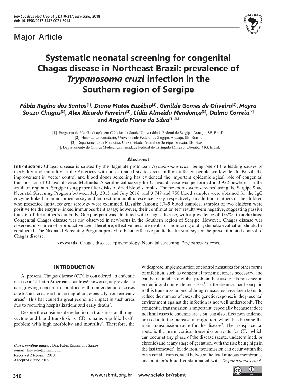 Major Article Systematic Neonatal Screening for Congenital Chagas