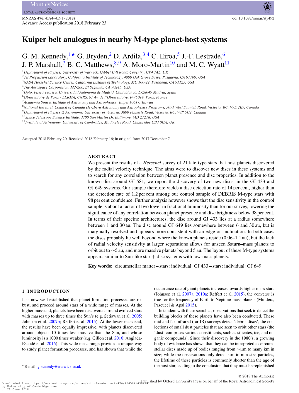 Kuiper Belt Analogues in Nearby M-Type Planet-Host Systems