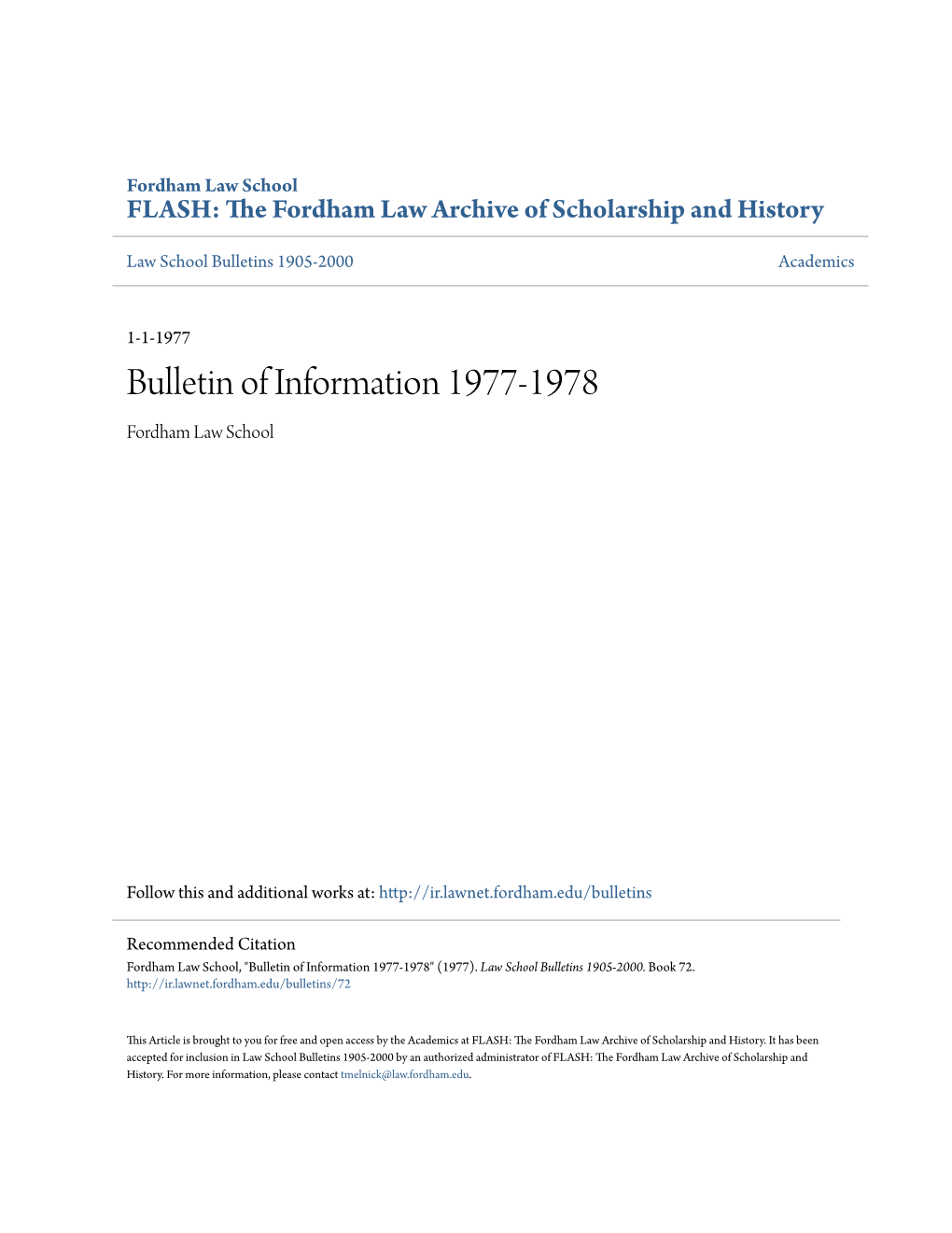 Bulletin of Information 1977-1978 Fordham Law School