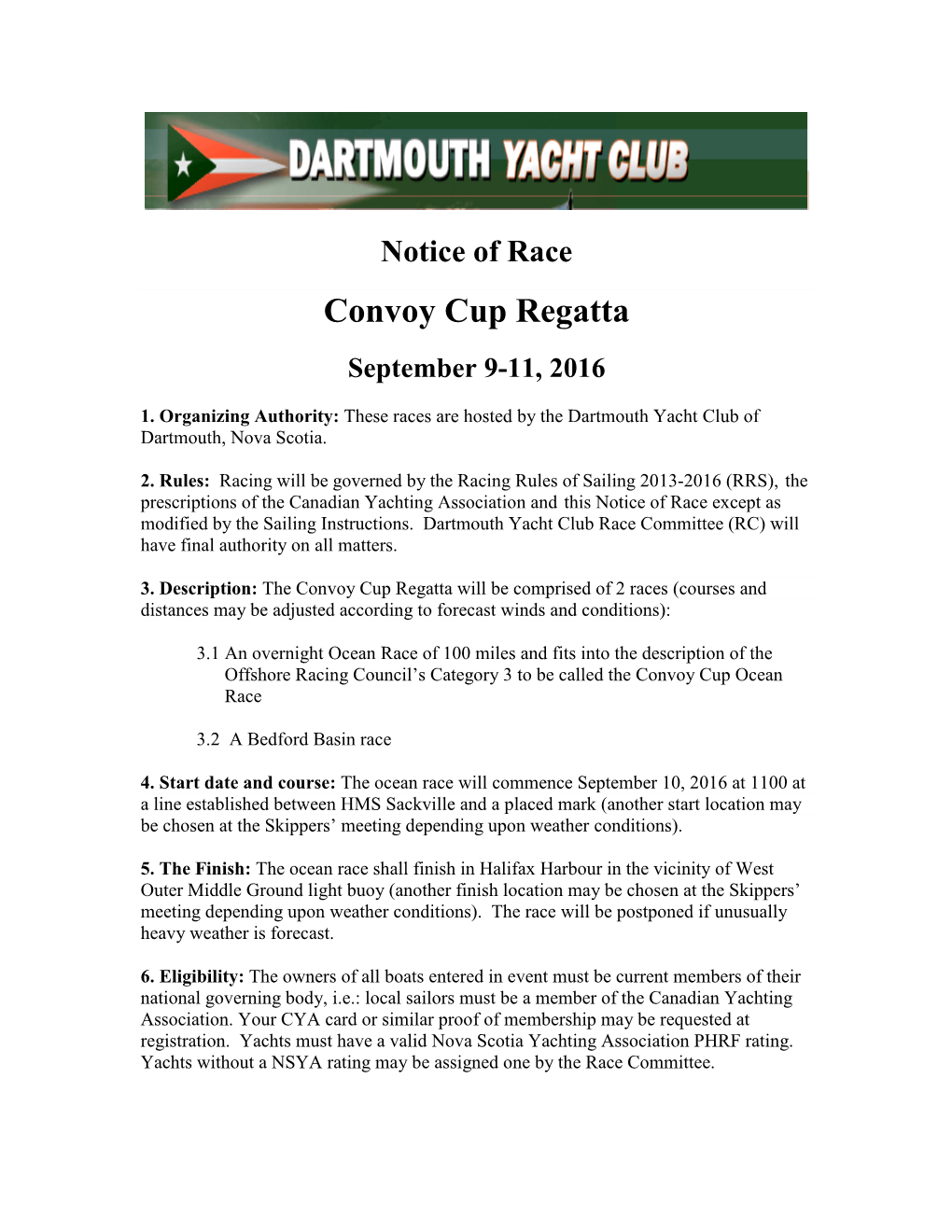 Convoy Cup Regatta September 9-11, 2016