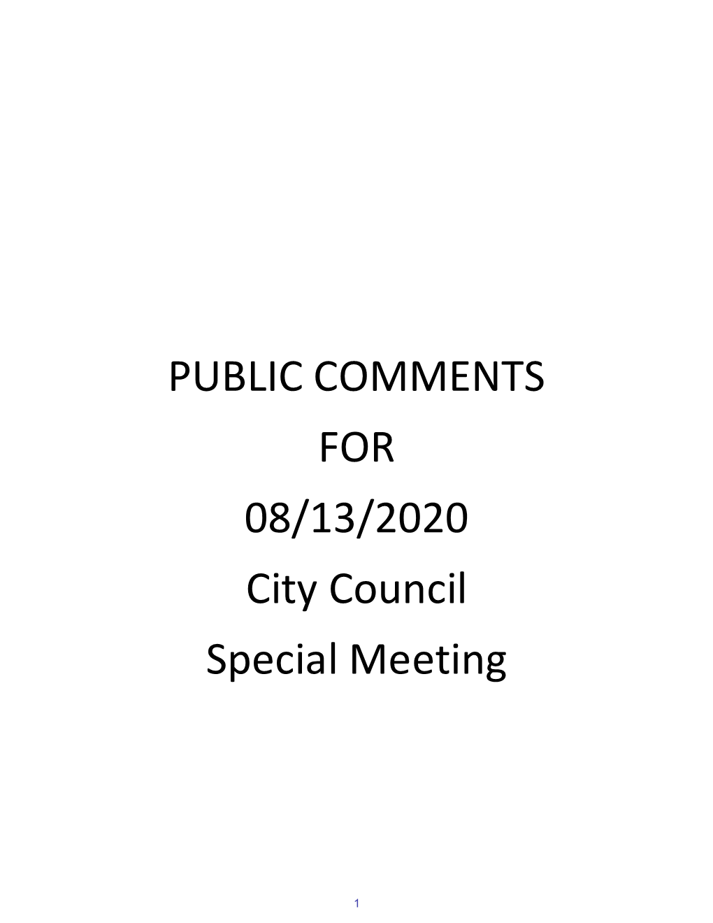 PUBLIC COMMENTS for 08/13/2020 City Council Special Meeting
