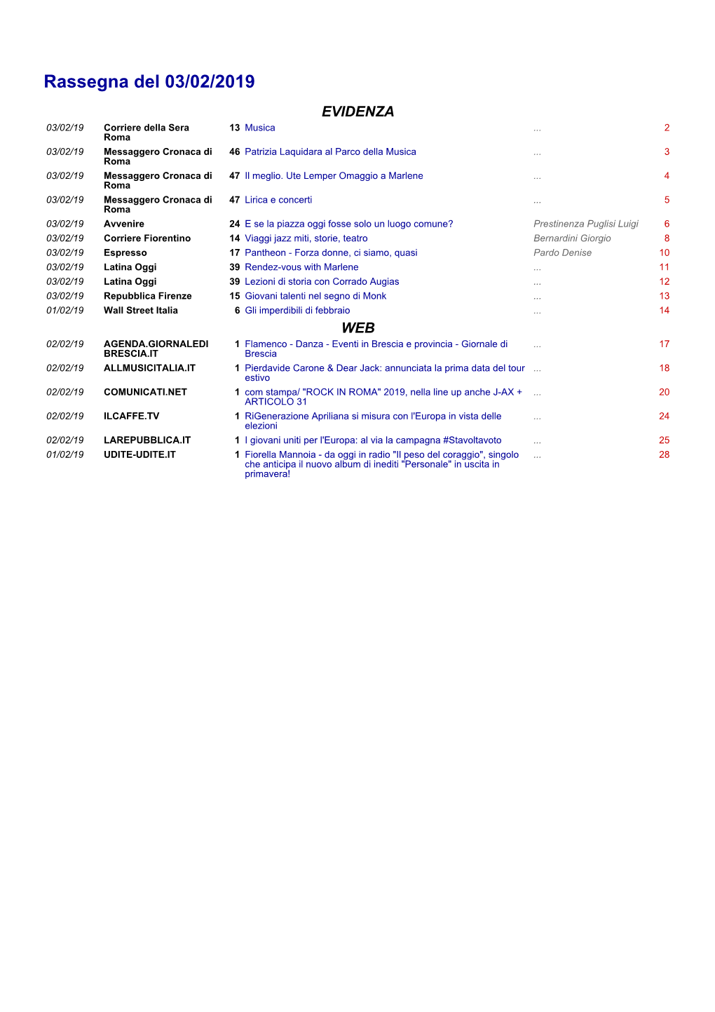 Rassegna Del 03/02/2019