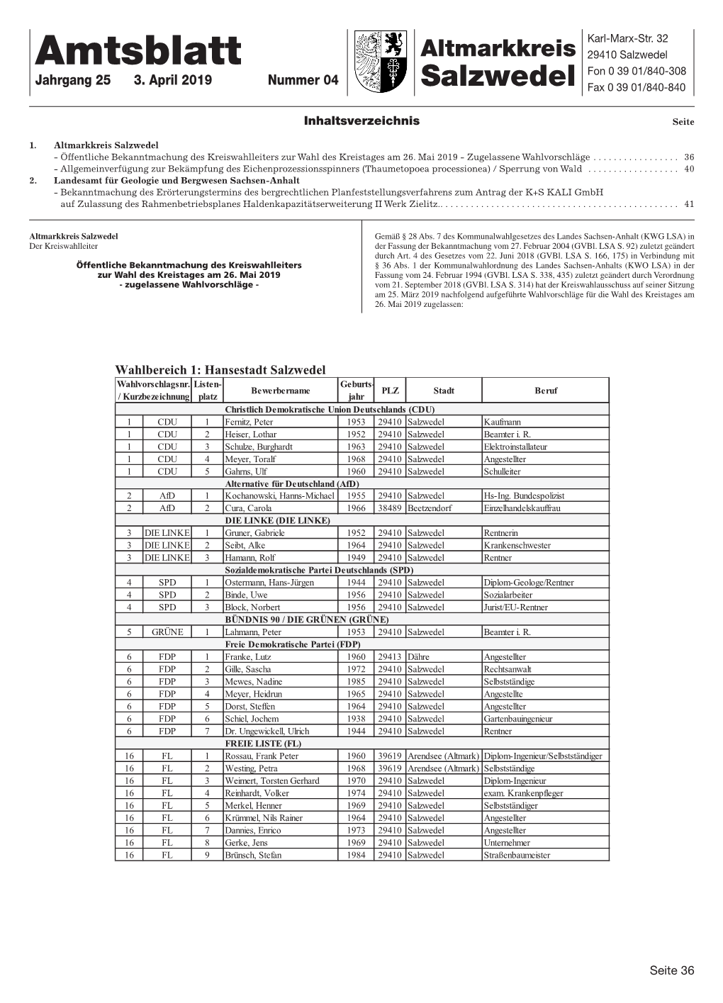 Amtsblatt Altmarkkreis 29410 Salzwedel Fon 0 39 01/840-308 Jahrgang 25 3