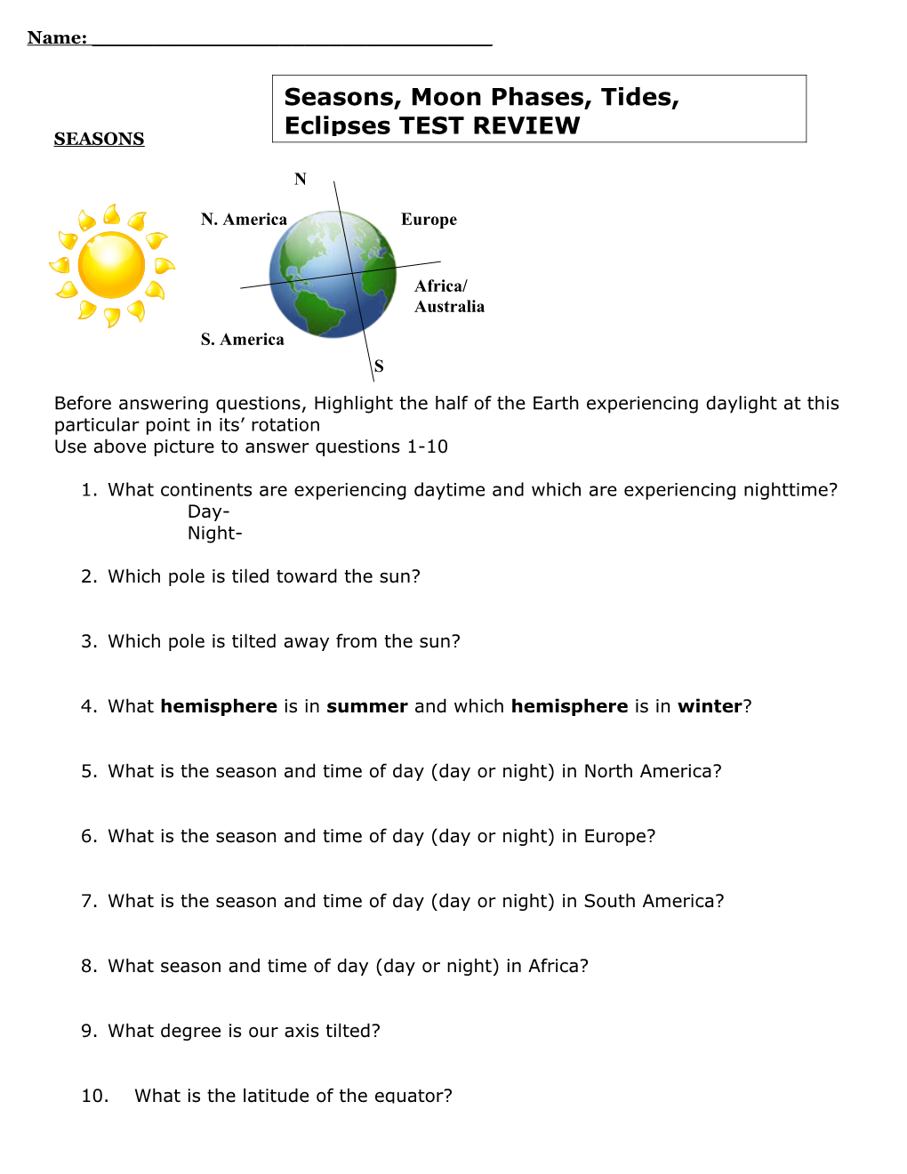 Use Above Picture to Answer Questions 1-10